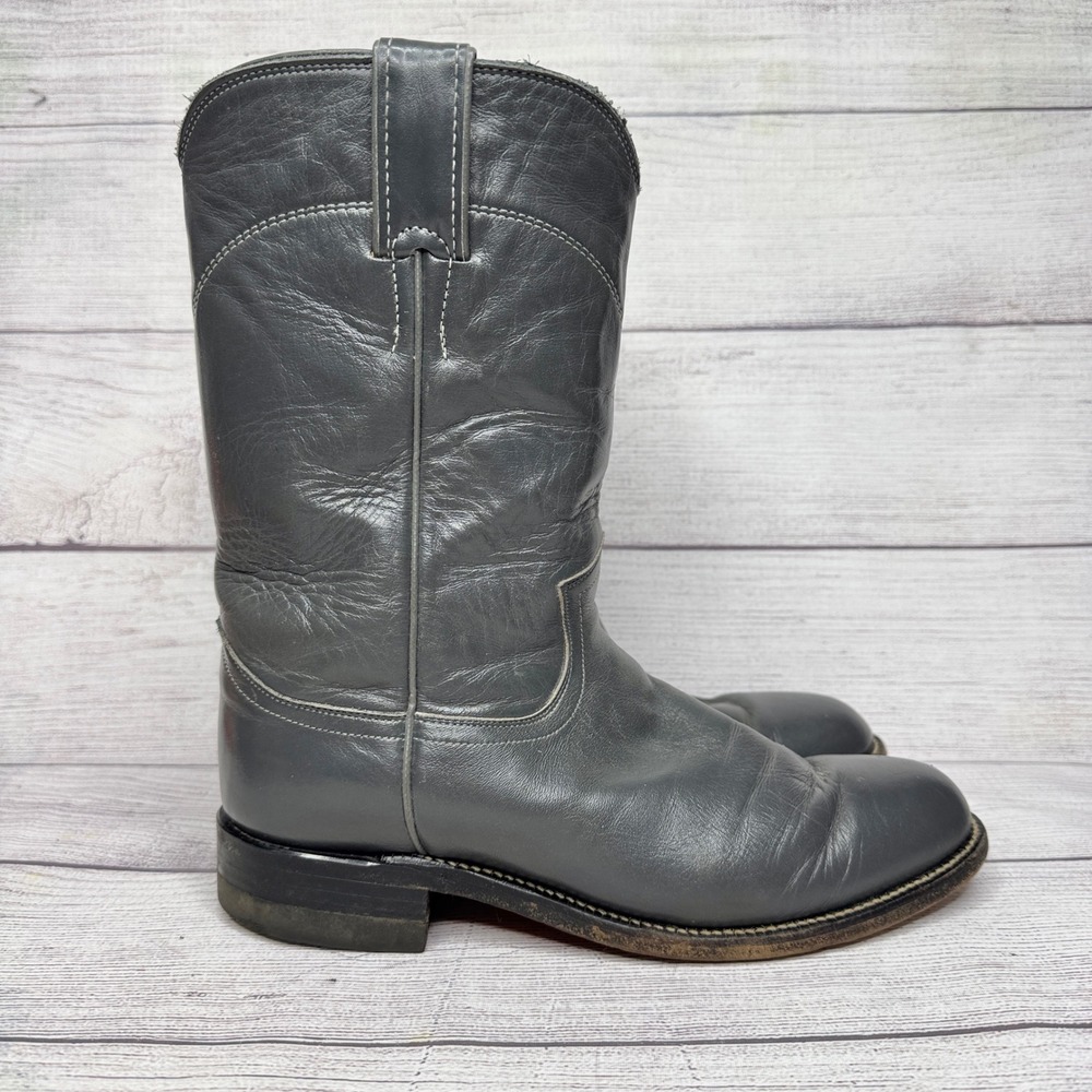 Justin 1879 Style L 3056 Western Boots Women‎ Size 6.5C Grey Leather Almond Toe